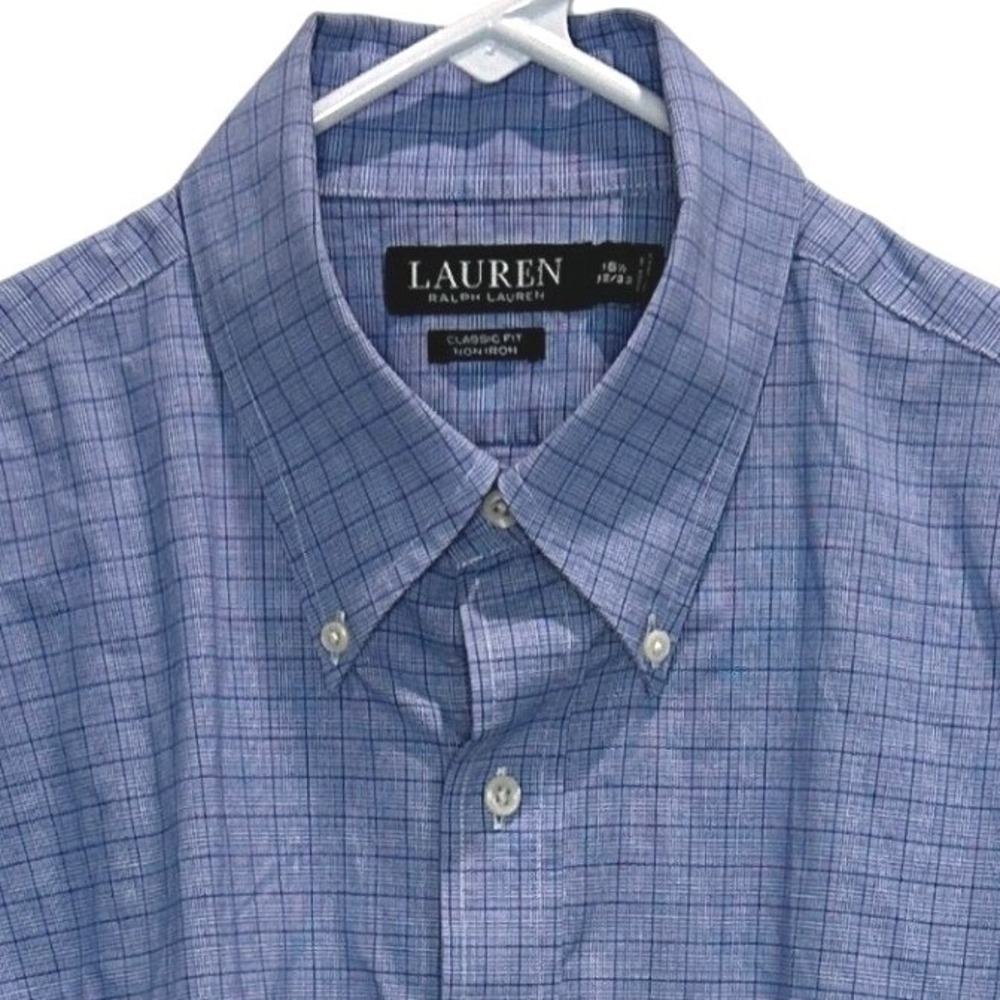 Lauren Ralph Lauren Button Down Shirt 16.5 32/33 Mens Blue Plaid Classic Fit